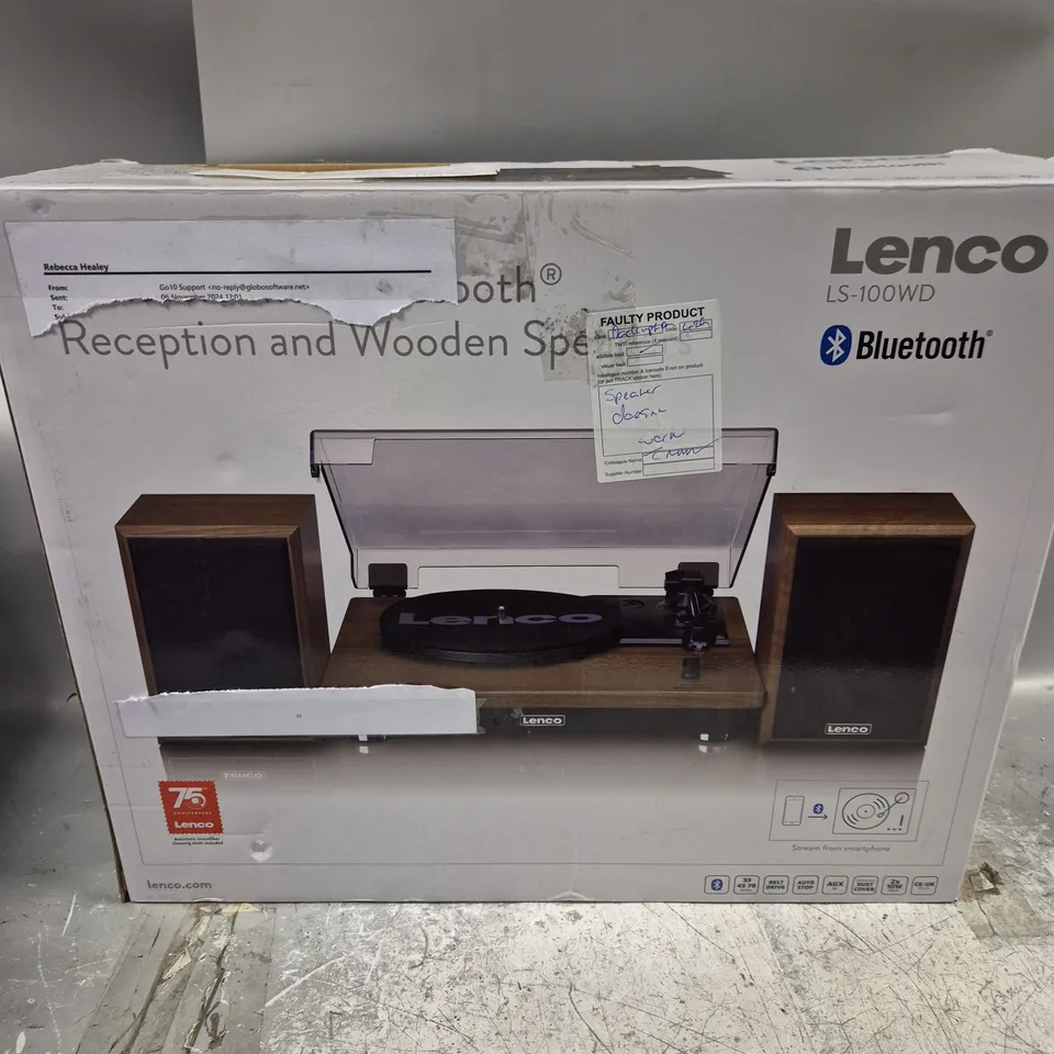 BOXED LENCO LS-100WD BELT DRIVE TURNTABLE WITH WOODEN SPEAKERS