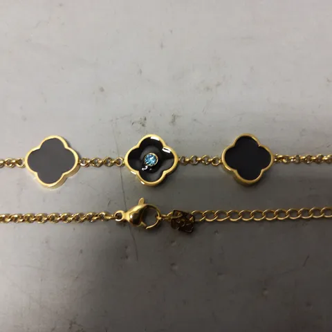 BOXED ABBOTT LYON CLOVER NECKLACE IN BLACK W. GOLD CHAIN