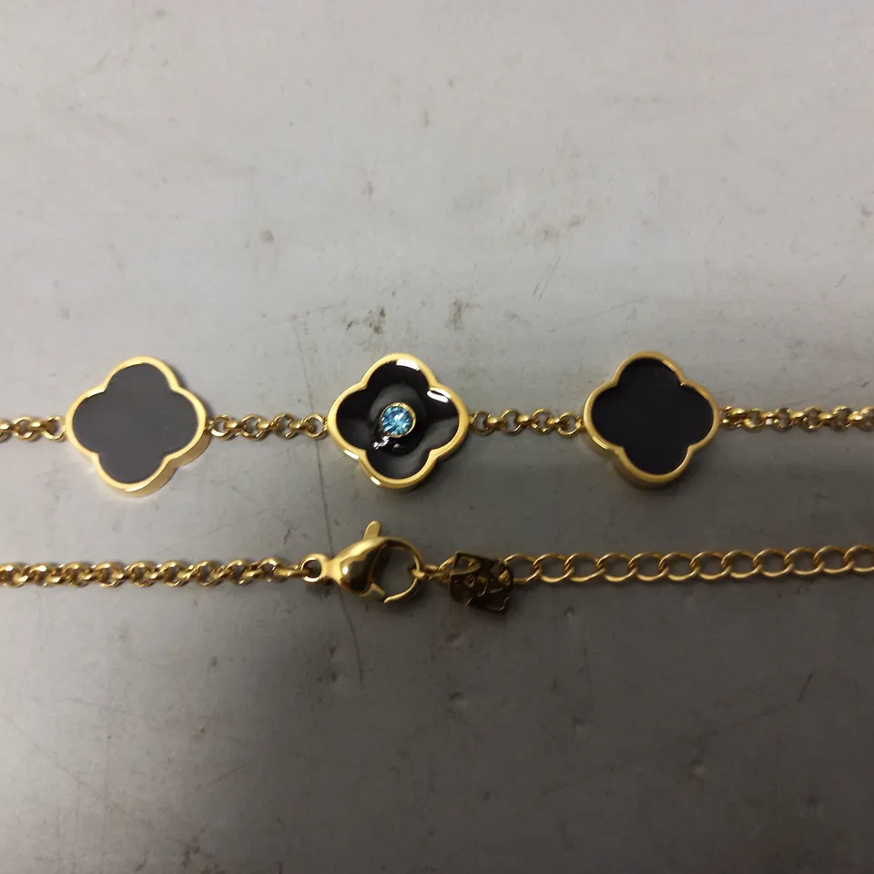 BOXED ABBOTT LYON CLOVER NECKLACE IN BLACK W. GOLD CHAIN