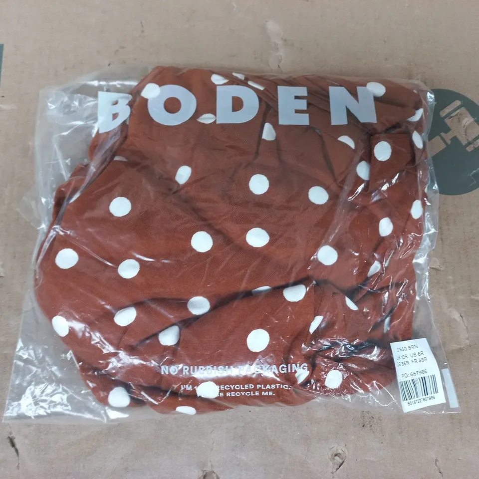 BAGGED BODEN HONOR SHORT JERSEY SHIRT DRESS IN BROWN W. WHITE SPOTS SIZE UK 10R