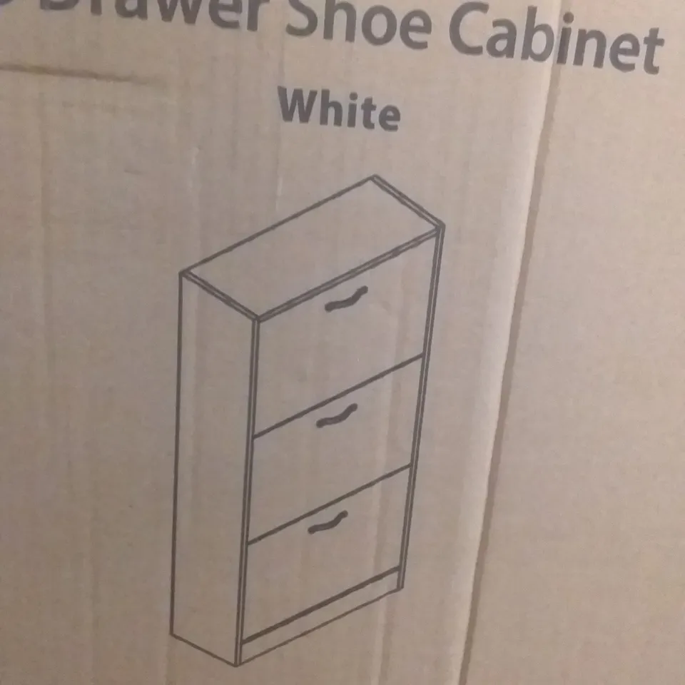 BOXED VIDA 3 DRAWER SHOE STORAGE CABINET - WHITE 