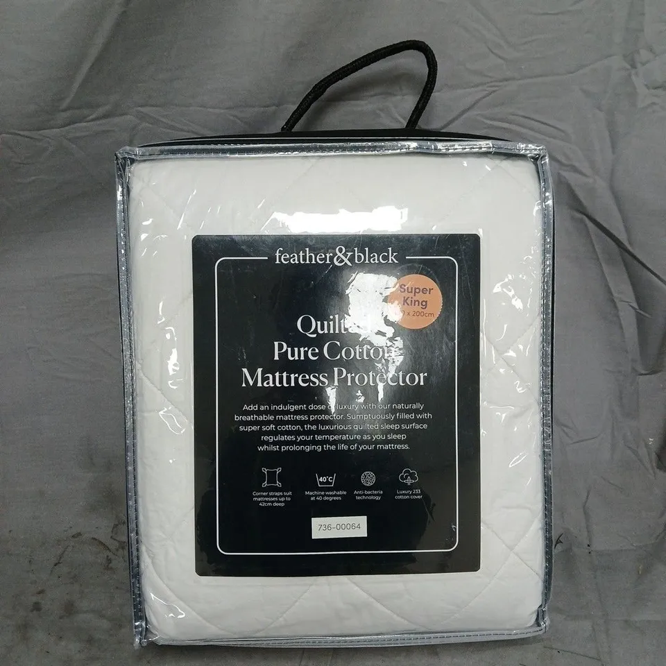 FEATHER & BLACK QUILTED PURE COTTON MATTRESS PROTECTOR - SUPER KING