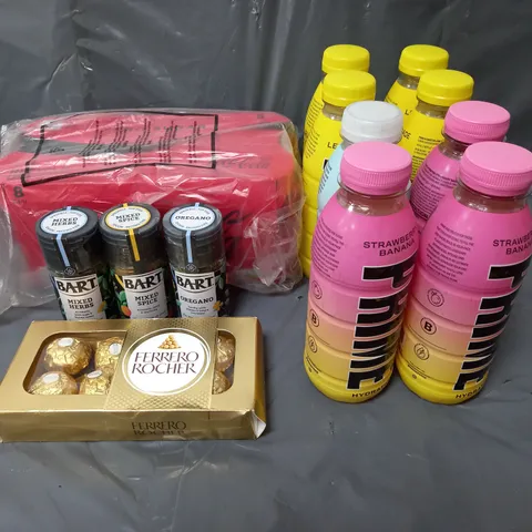 APPROXIMATELY 10 ASSORTED FOOD & DRINK ITEMS TO INCLUDE - COCA-COLA ORIGINAL - PRIME LEMONADE - FERRERO ROCHER - ETC - COLLECTION ONLY