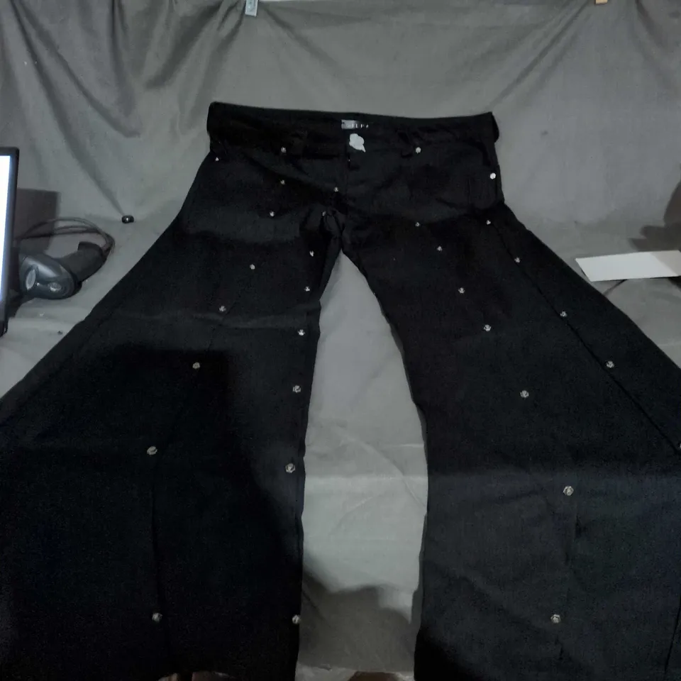 BLACK WIDE-LEG TROUSERS WITH SILVER STUDS SIZE 36