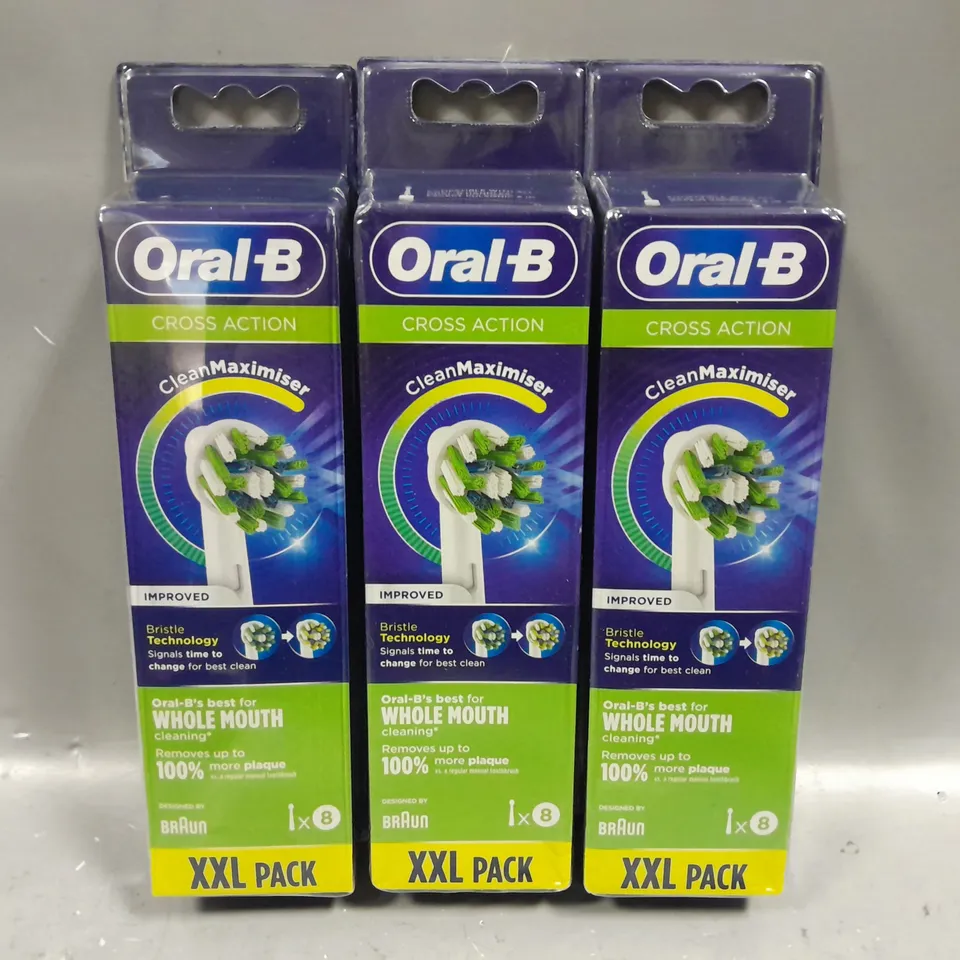 3 PACKS OF ORAL-B CROSSACTION 8 REPLACEMENT TOOTHBRUSH HEADS