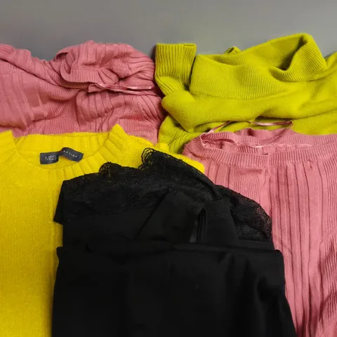 5 ASSORTED M&S CLOTHING TO INCLUDE COLLECTION JUMPER IN SUN GOLD SIZE SMALL AND COLLECTION JUMPER IN RASPBERRY SIZE 18
