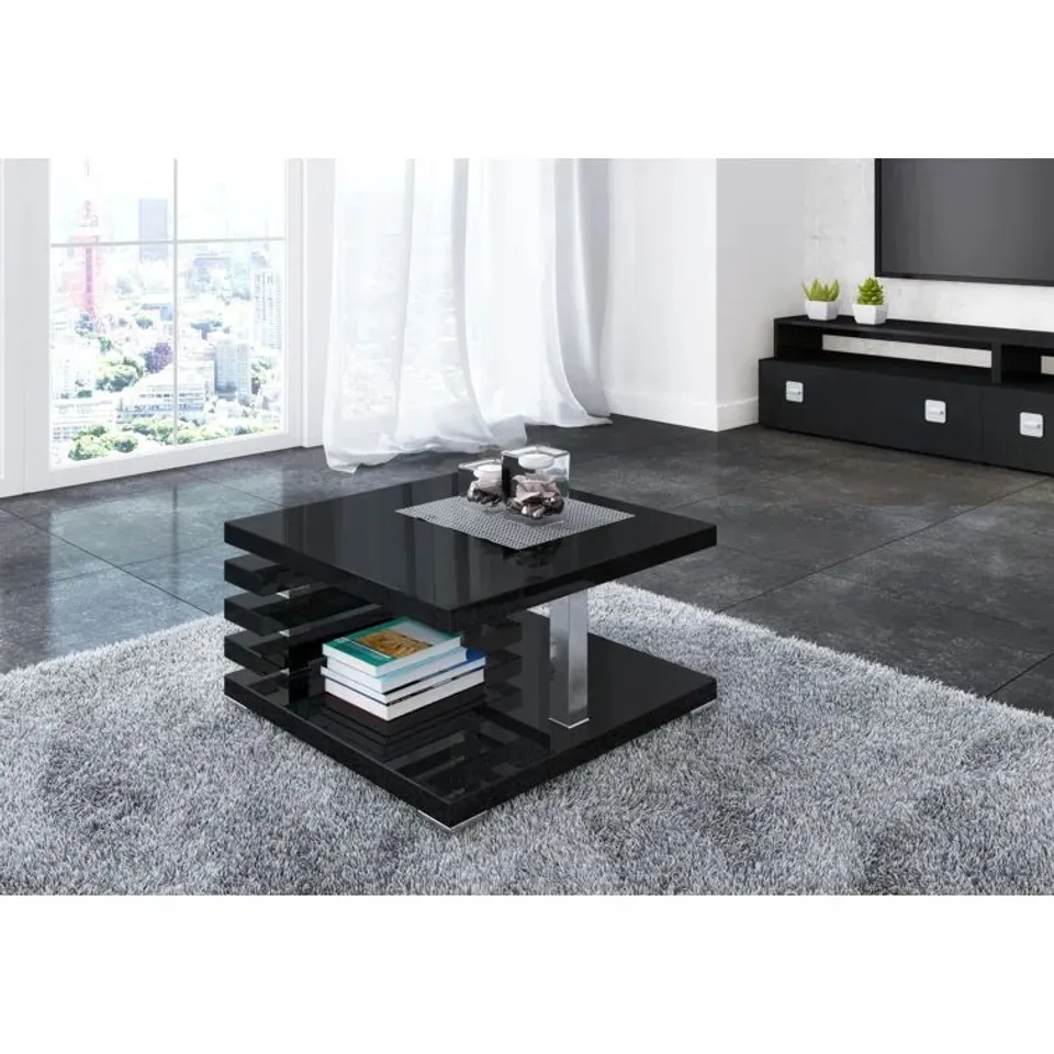 BOXED JOHNSTOWN FLOOR SHELF COFFEE TABLE - BLACK