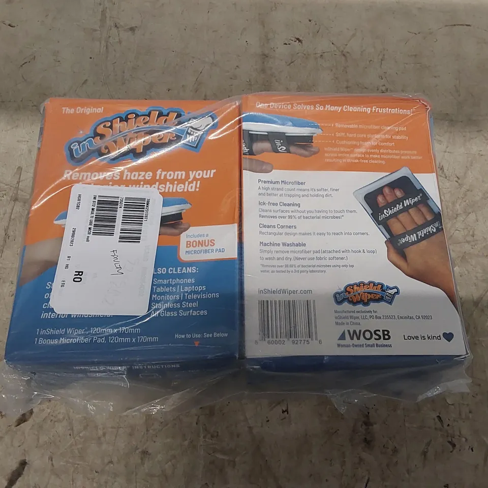 BOXED INSHIELD WIPER SET OF 2 MULTI-USE MICROFIBRE CLEANSERS // FAULTY (1 BOX)