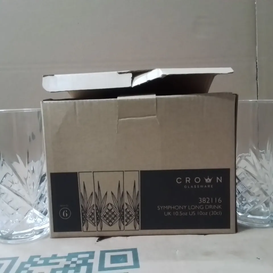 BOXED CROWN GLASSWARE SYMPHONY LONG DRINK 30CL APPROXIMATELY 6