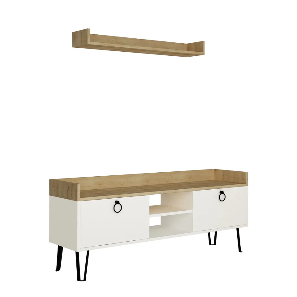 BOXED KEDAY MODERN TV STAND MULTIMEDIA CENTRE WITH WALL SHELF UNIT - LIGHT MOCHA/ANTHRACITE 