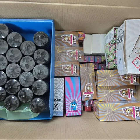 APPROXIMATELY 60 ASSORTED VAPES, E-CIGARETTES & ACCESSORIES TO INCLUDE MOREISH PUFF, VAPORESSO, SLUSHIE SALTS, ETC - COLLECTION ONLY