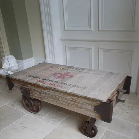 COFFEE TABLE - RAILWAY WOOD AND METAL CART
