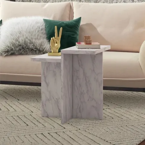 BOXED BRIELLE SIDE TABLE, FAUX MARBLE - WHITE