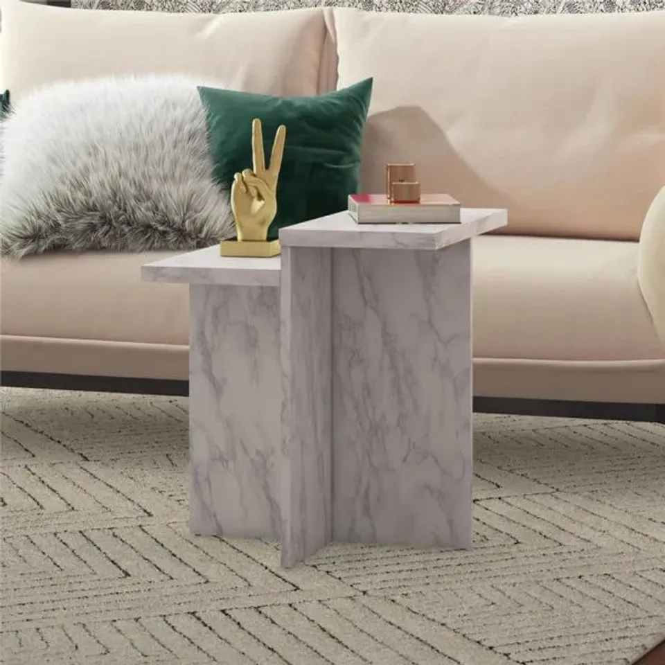 BOXED BRIELLE SIDE TABLE, FAUX MARBLE - WHITE