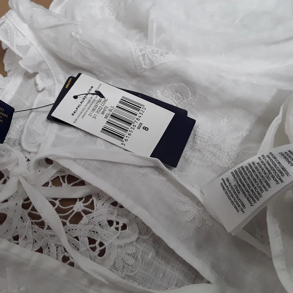 BOXED RALPH LAUREN WHITE EMBRODERIED BLOUSE - SIZE 8