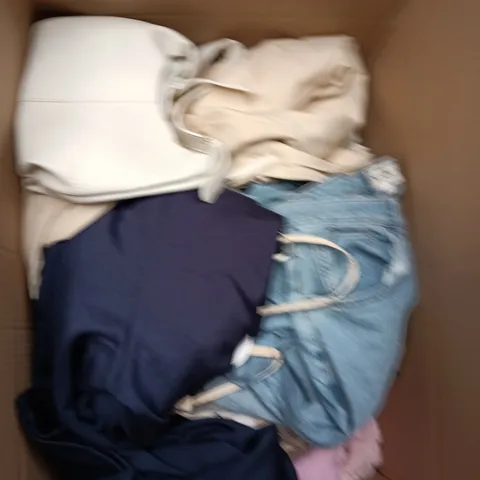 LARGE BOX OF APPROXIMATELY 25 ASSORTED CLOTHING ITEMS IN VARIOUS COLOURS, STYLES AND SIZES - COLLECTION ONLY