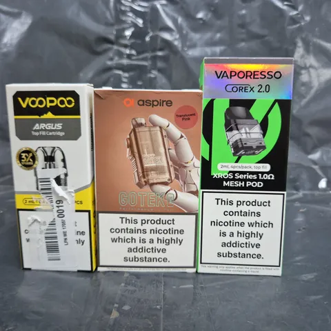 BOX OF APPROXIMATELY 20 ASSORTED VAPING ITEMS AND PRODUCTS TO INCLUDE VAPORESSO, ASPIRE, ETC