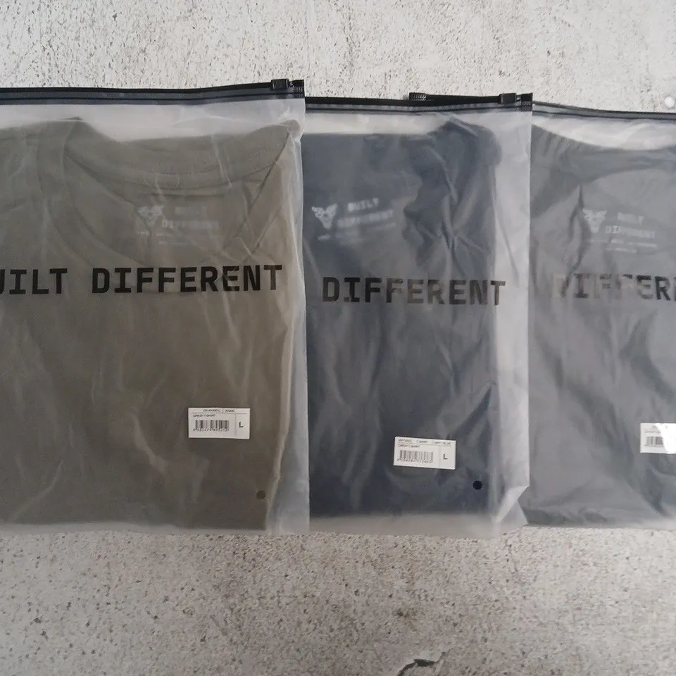 SET OF APPROXIMATELY 10 ASSORTED BUILT DIFFERENT T-SHIRTS/SHIRTS IN VARIOUS COLOURS AND SIZES
