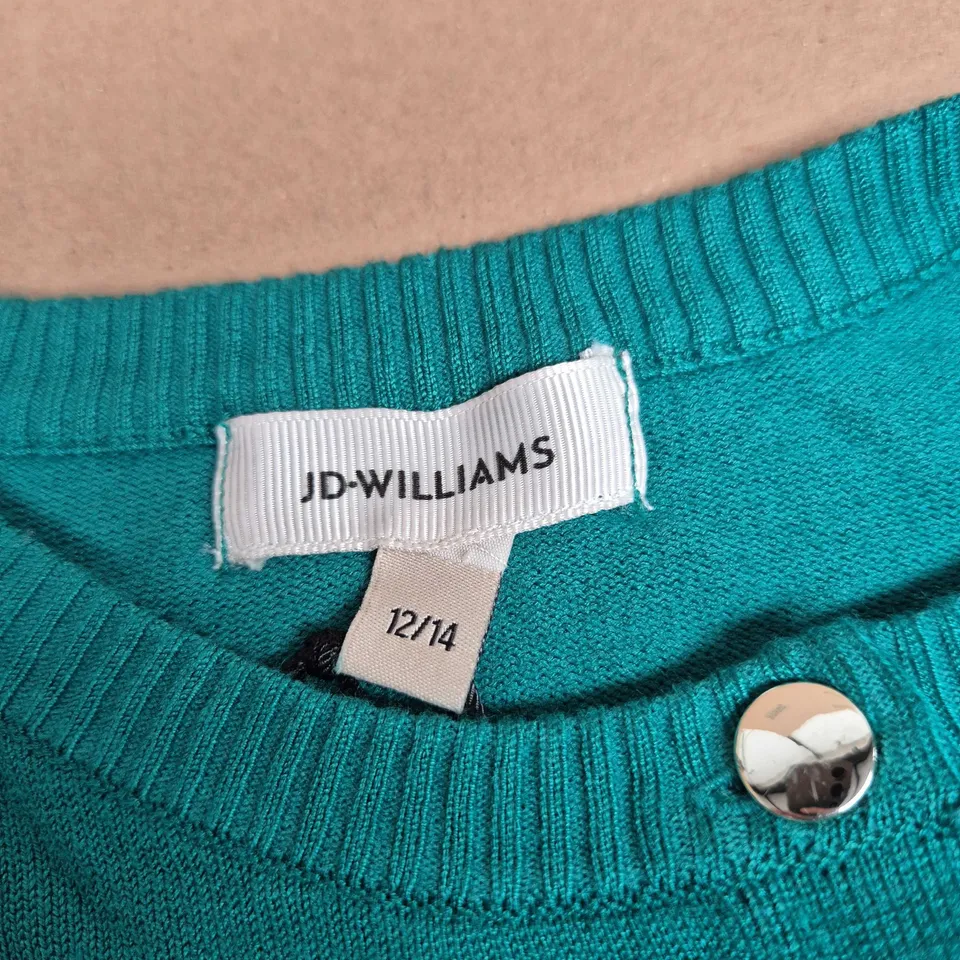 JD WILLIAMS TEAL CARDIGAN – WOMEN'S KNITWEAR, UK SIZE 12/14 (12/14)