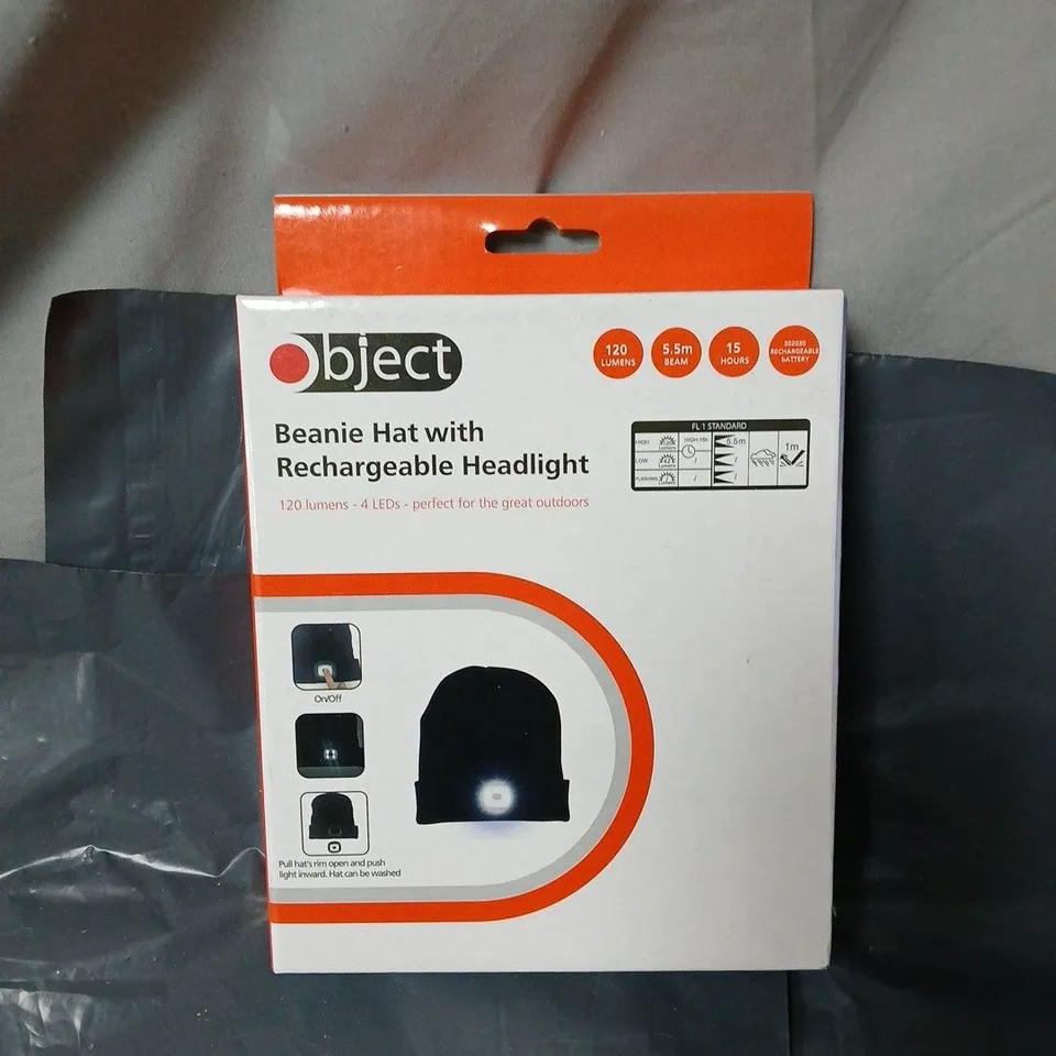 OBJECT BEANIE HAT WITH RECHARGEABLE HEADLIGHT