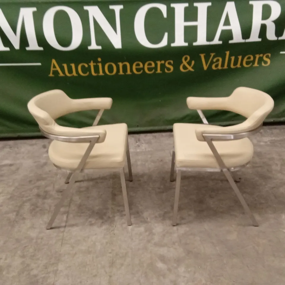 SET OF 2 QUALITY DESIGNER FREYA DINING CHAIRS, CREAM PU LEATHER