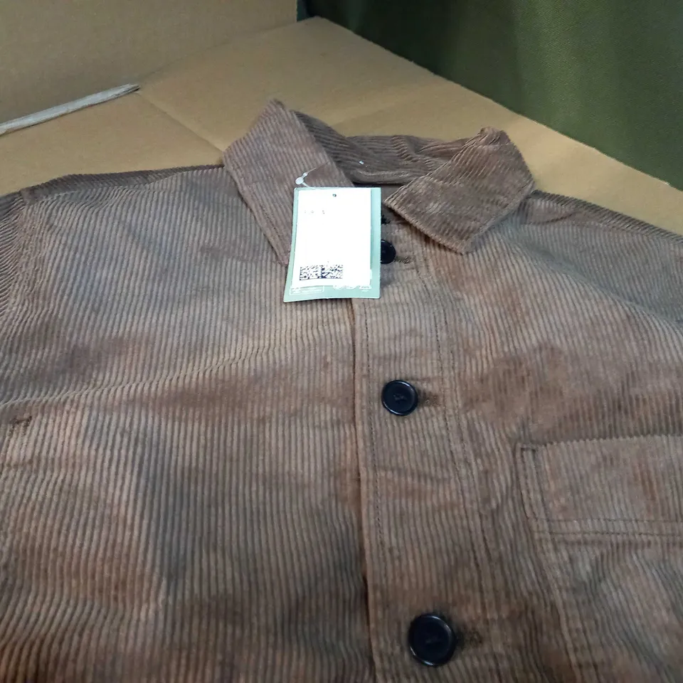 H&M BROWN CORD BUTTON THROUGH OVERSIZED SHACKET - SMALL