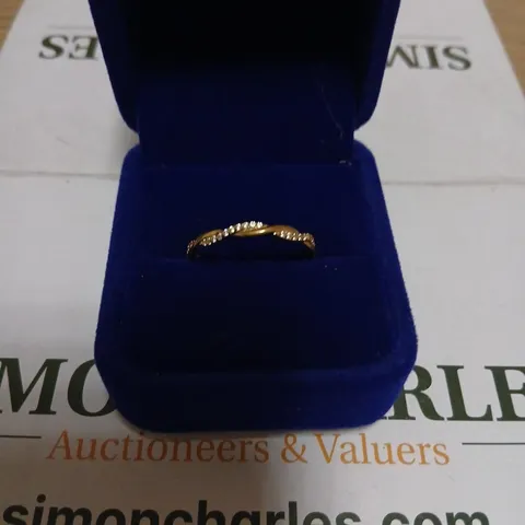 DIAMONIQUE GOLD-TONE TWISTED RING WITH PAVE-SET STONES