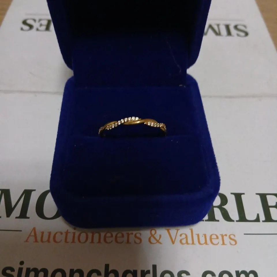 DIAMONIQUE GOLD-TONE TWISTED RING WITH PAVE-SET STONES