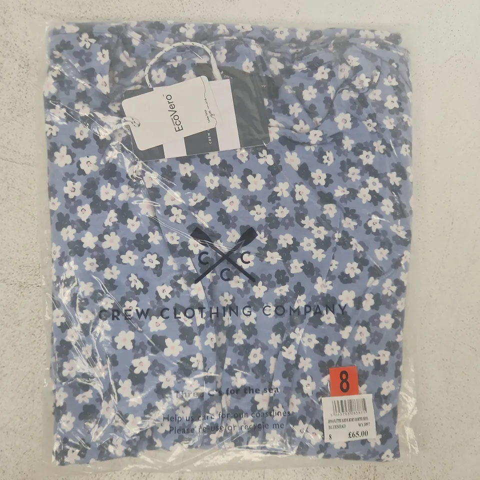 BAGGED CREW CLOTHING COMPANY JENNA FLUTTER SLEEVE JERSEY SHORTER DRESS IN BLUE SIZE 8