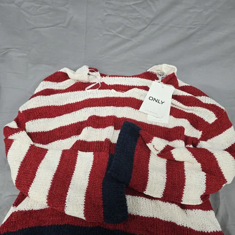 ONLY STRIPED KNIT JUMPER – RED & WHITE - SIZE L 