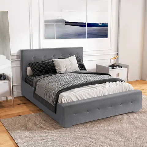 BOXED DELVIN 4FT6 UPHOLSTERED OTTOMON BED - GREY (2 BOXES)