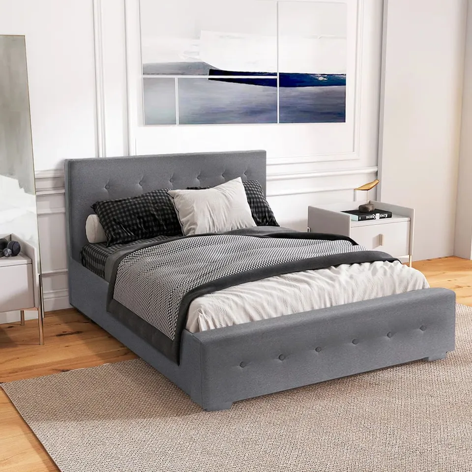 BOXED DELVIN 4FT6 UPHOLSTERED OTTOMON BED - GREY (2 BOXES)