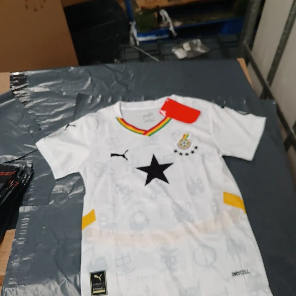 GHANA FOOTBALL ASSOCIATION JERSEY – PUMA, WHITE WITH RAINBOW TRIM, UK KIDS 18
