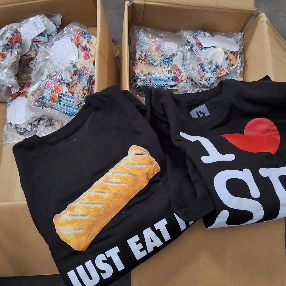 PALLET OF ASSORTED CLOTHING ITEMS TO INCLUDE STUDIO MOUTHY SWIM SUITS AND SAUSAGE ROLL THEMED JUMPERS - VARIOUS SIZES