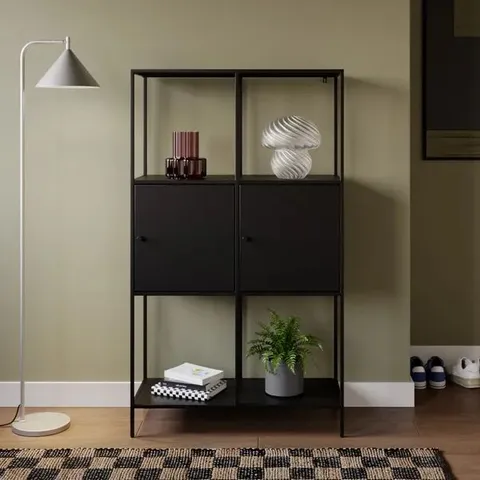 BOXED CORIN METAL 2 DOOR SHELVING - BLACK