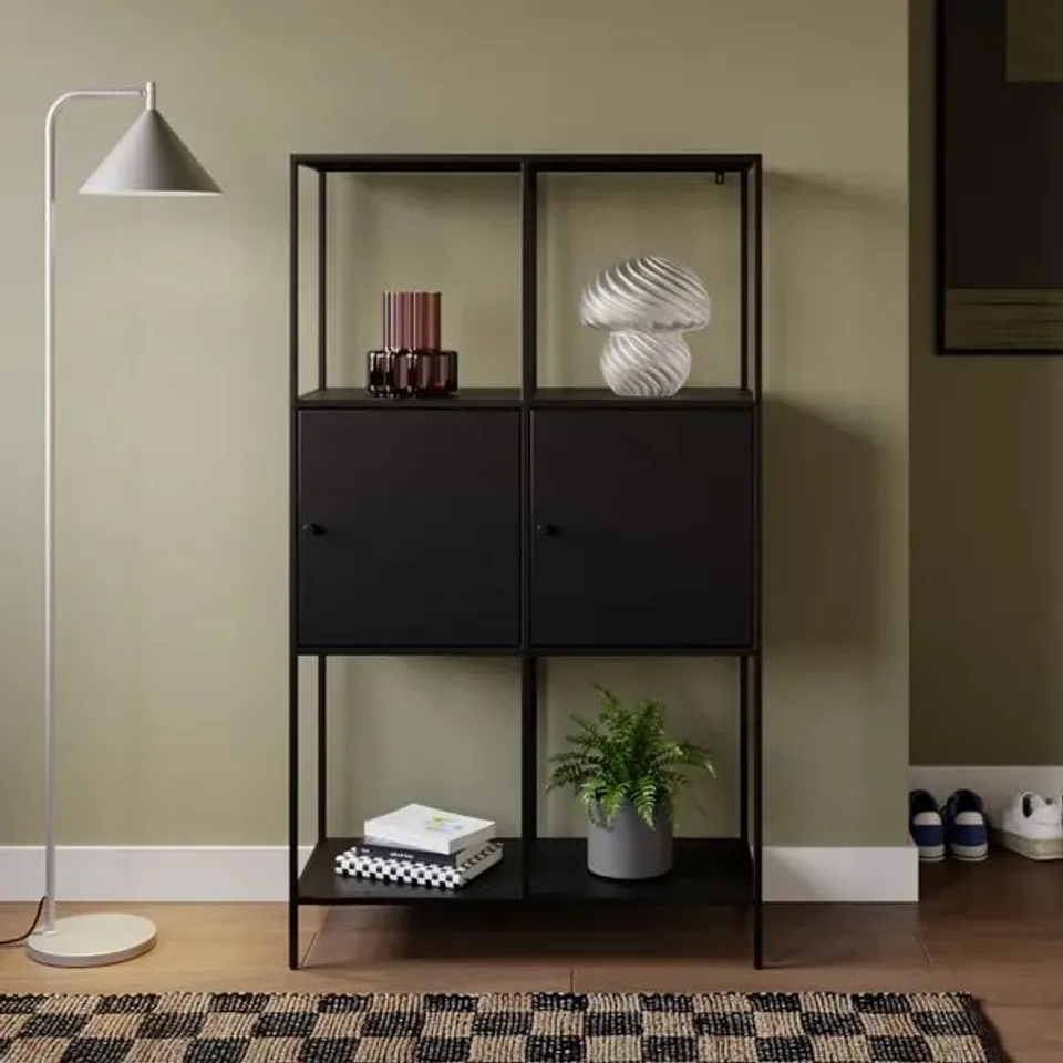 BOXED CORIN METAL 2 DOOR SHELVING - BLACK