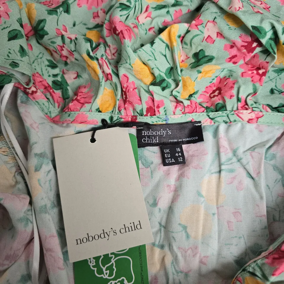NOBODY'S CHILD FLORAL MAXI DRESS – UK 16 – MINT GREEN WITH PINK & YELLOW FLOWERS