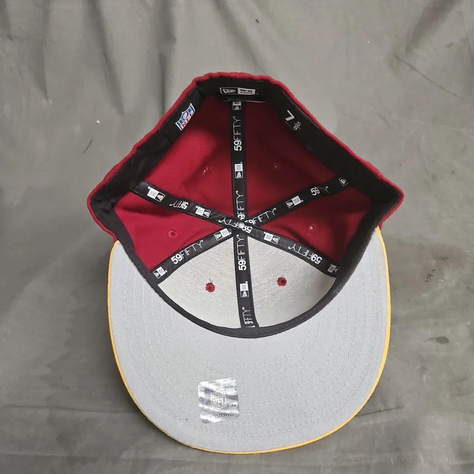 WASHINGTON REDSKINS NEW ERA 59FIFTY CAP – BURGUNDY CROWN, YELLOW BILL WITH NATIVE AMERICAN LOGO, US 7 5/8