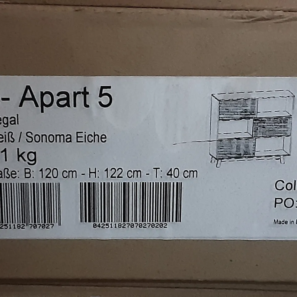 BOXED SHELVING UNIT , INCOMPLETE BOX 2/2 ONLY , NO BOX 1 (WHITE , SONOMA OAK) 