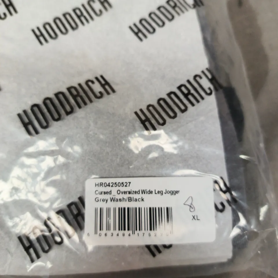 BAGGED HOODRICH CURSED OVERSIZED WIDE LEG JOGGERS – GREY WASH/BLACK – SIZE XL