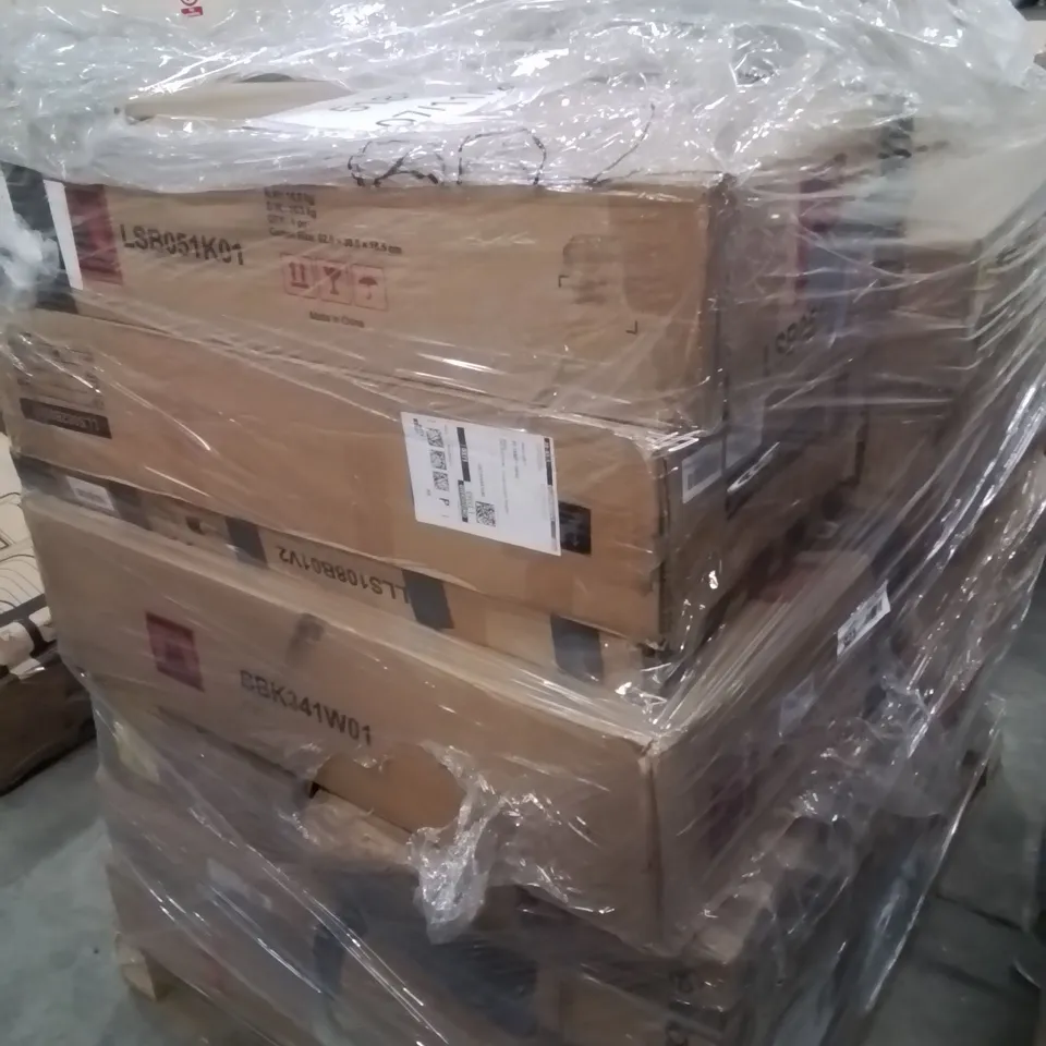 PALLET CONTAINING VARIOUS ASSORTED BOXED ITEMS TO INCLUDE: OFFICE CHAIR, BOOKCASE, OFFICE CHAIR, CORNER SHELVING BRACKETS ECT.