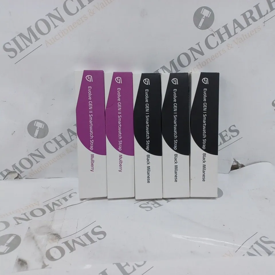 LOT OF 5 ASSORTED STK EVOLVE GEN 1/2 SMARTWATCH STRAPS IN VARIOUS COLOURS