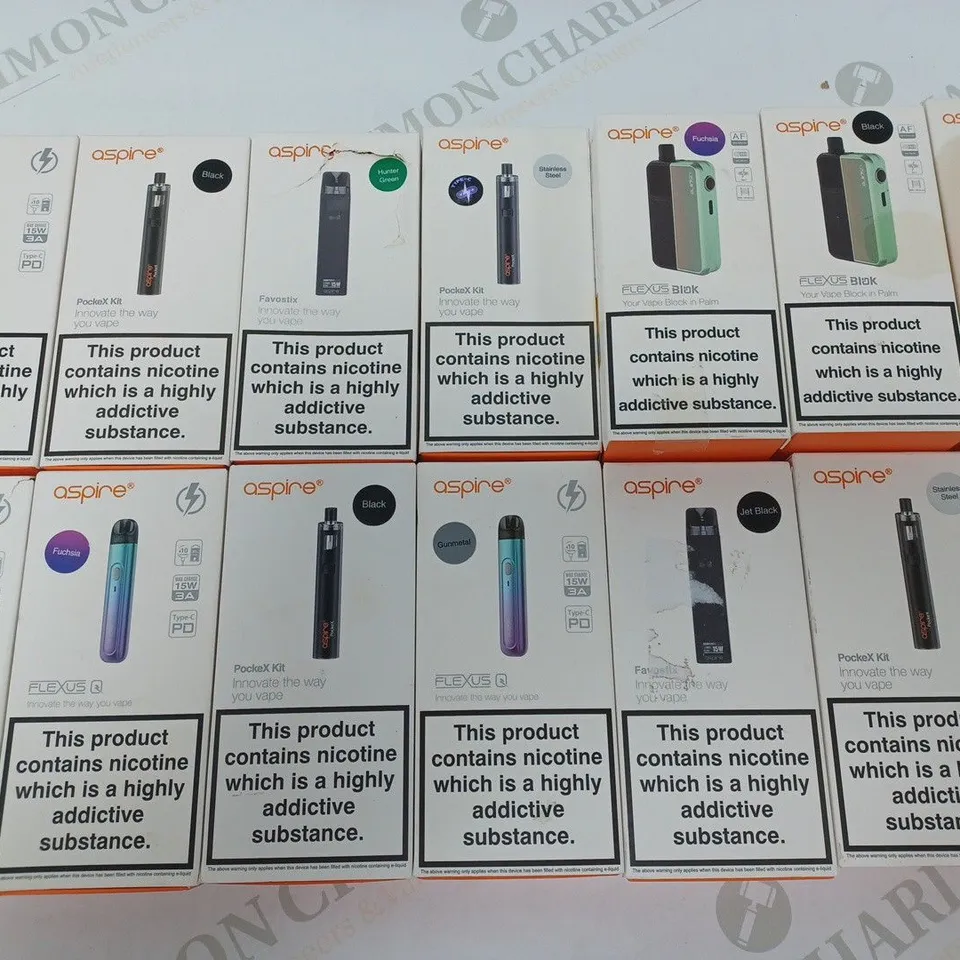 LOT OF 14 ASSORTED ASPIRE E-CIGS TO INCLUDE FLEXUS AND POCKETXKIT