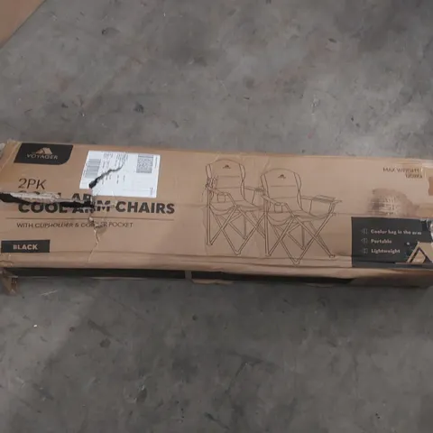 BOXED PAIR OF VOYAGER COOLER POCKET CAMPING CHAIRS 
