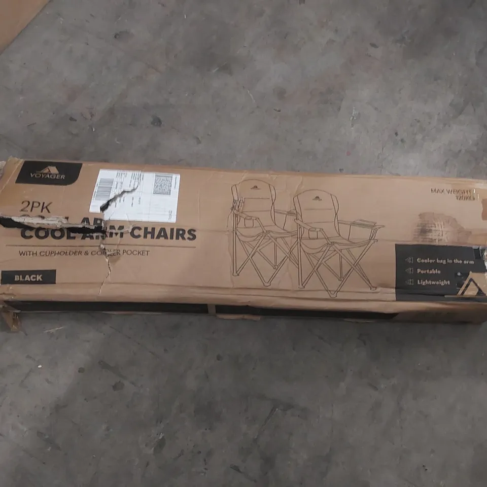 BOXED PAIR OF VOYAGER COOLER POCKET CAMPING CHAIRS 