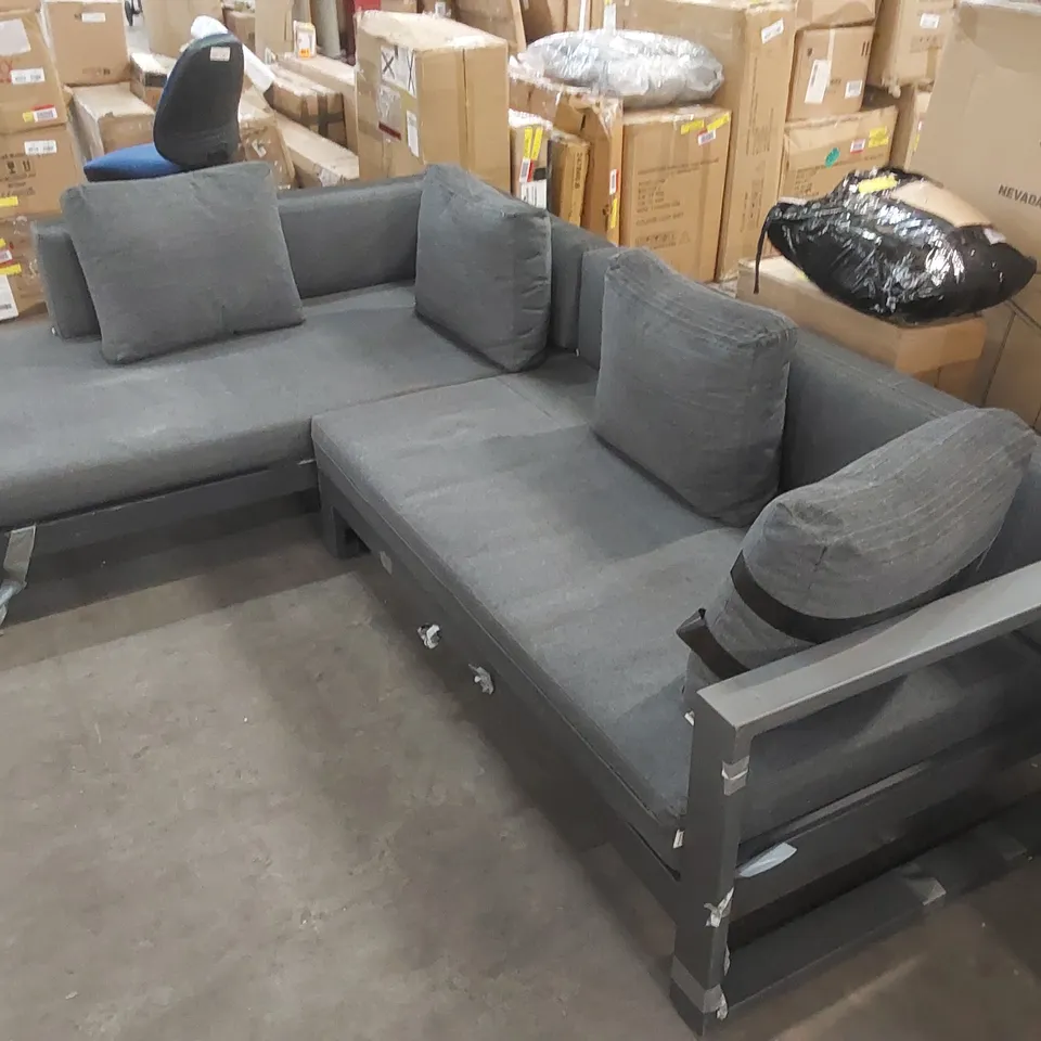 SOMERBY METAL FRAME PATIO CORNER SOFA SET WITH CUSHIONS AND COFFEE TABLE