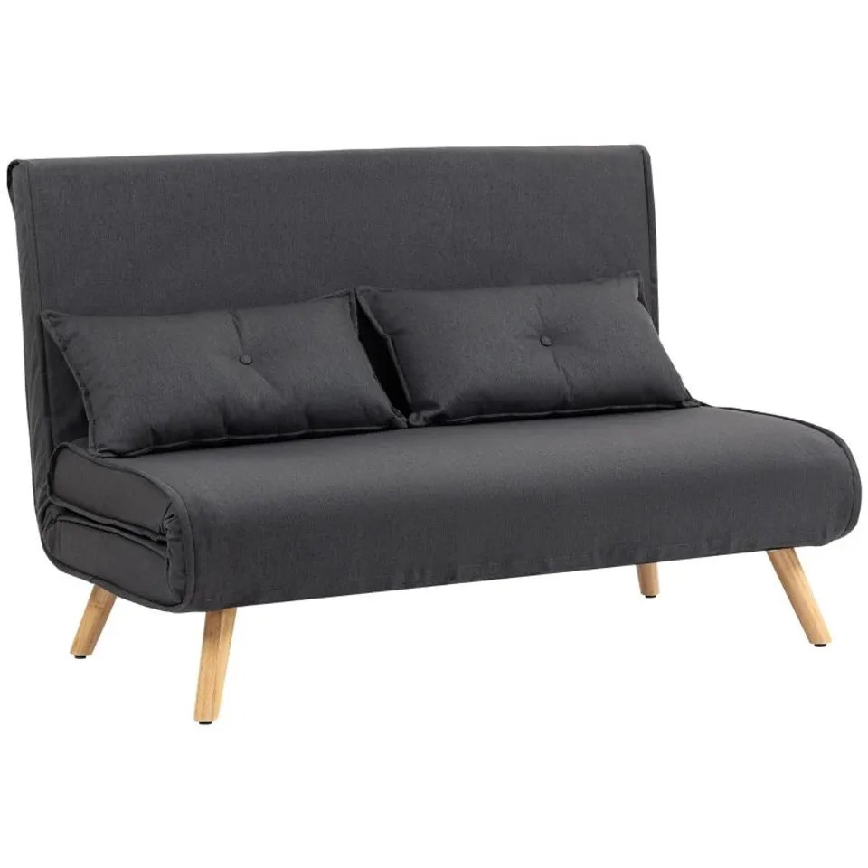 BOXED HOMCOM TWO-SEATER LINEN-LOOK SOFA BED - CHARCOAL GREY