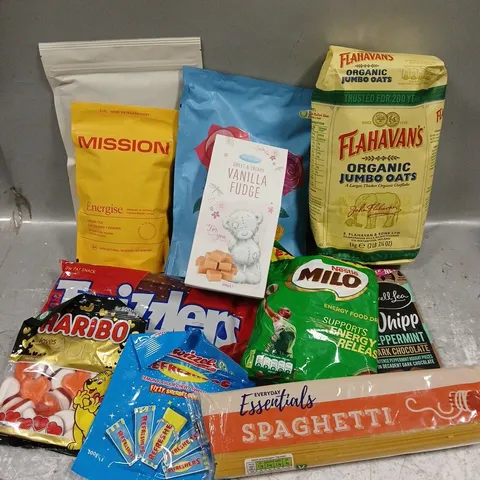 APPROXIMATELY 12 ASSORTED FOOD & DRINK ITEMS TO INCLUDE - ME TO YOU VANILLA FUDGE - NESTLE MILO ENERGY FOOD DRINK - MISSION ENERGISE GREEN TEA - ETC