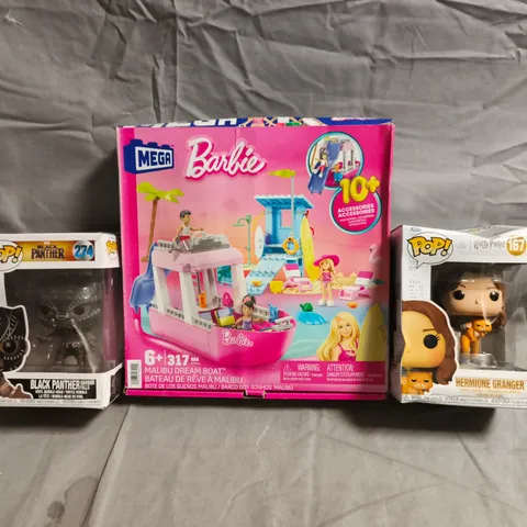 BOX OF APPROXIMATELY 10 ASSORTED TOYS AND GAMES TO INCLUDE HARRY POTTER POP FIGURE, BARBIE MALIBU DREAM BOAT, ETC - COLLECTION ONLY
