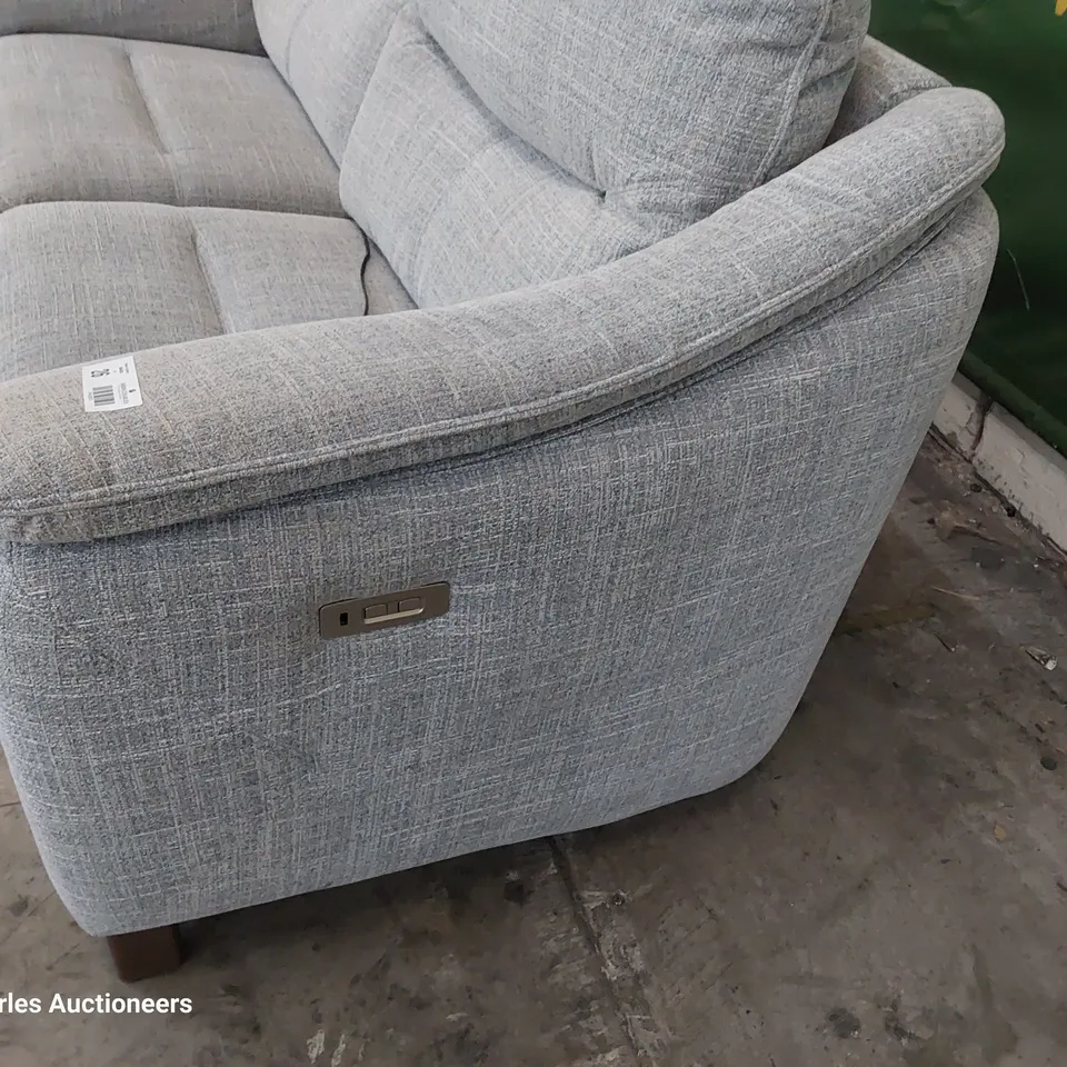 QUALITY BRITISH DESIGNER G PLAN JACKSON POWER RECLINING THREE SEATER SOFA BEACH DUCK EGG FABRIC 